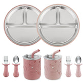 PandaEar divided suction plate in pink to aid self-feeding with less mess