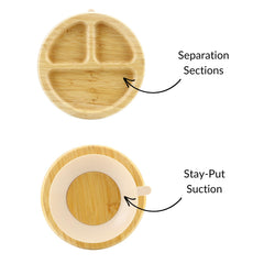 PandaEar plate set on a table illustrating splash-free mealtime with suction base.