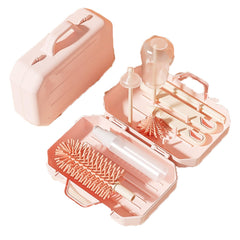 PandaEar portable bottle brush set in pink with case for travel and organization.