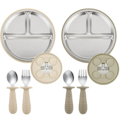 PandaEar suction plate in tan provides stable self-feeding surface for less spills.