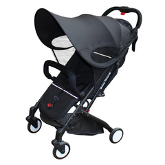 PandaEar sun shade on baby stroller with UPF 40+ protection