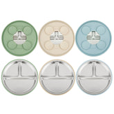 PandaEar three-pack stainless steel plates with suction keep meals tidy