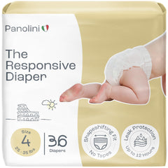 Panolini responsive diaper size-4 fit shows a secure pull-on design for day and night comfort.