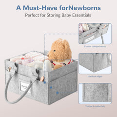 PaoveFor diaper caddy with photo frame adds a personal touch to baby's changing space.