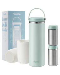 Papablic 360° CapsuleChill ice chamber keeps milk cooler longer for on-the-go storage.