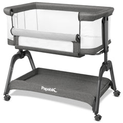 Papablic baby bassinet side view with breathable mesh for safe nighttime visibility.