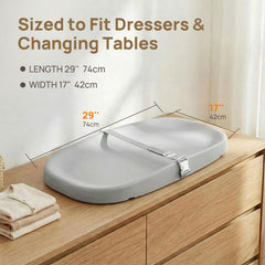 Papablic changing pad features double-buckle design for one-handed use and secure fit.