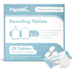 Papablic descaling tablets packaging ready for storage and use to support cleaning routines