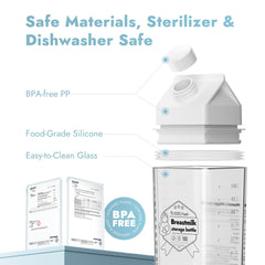Papablic bottle with narrow spout for drip-free transfers to baby bottles.