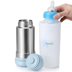 Papablic portable bottle warmer on the go, ideal for travel and busy feeding moments.