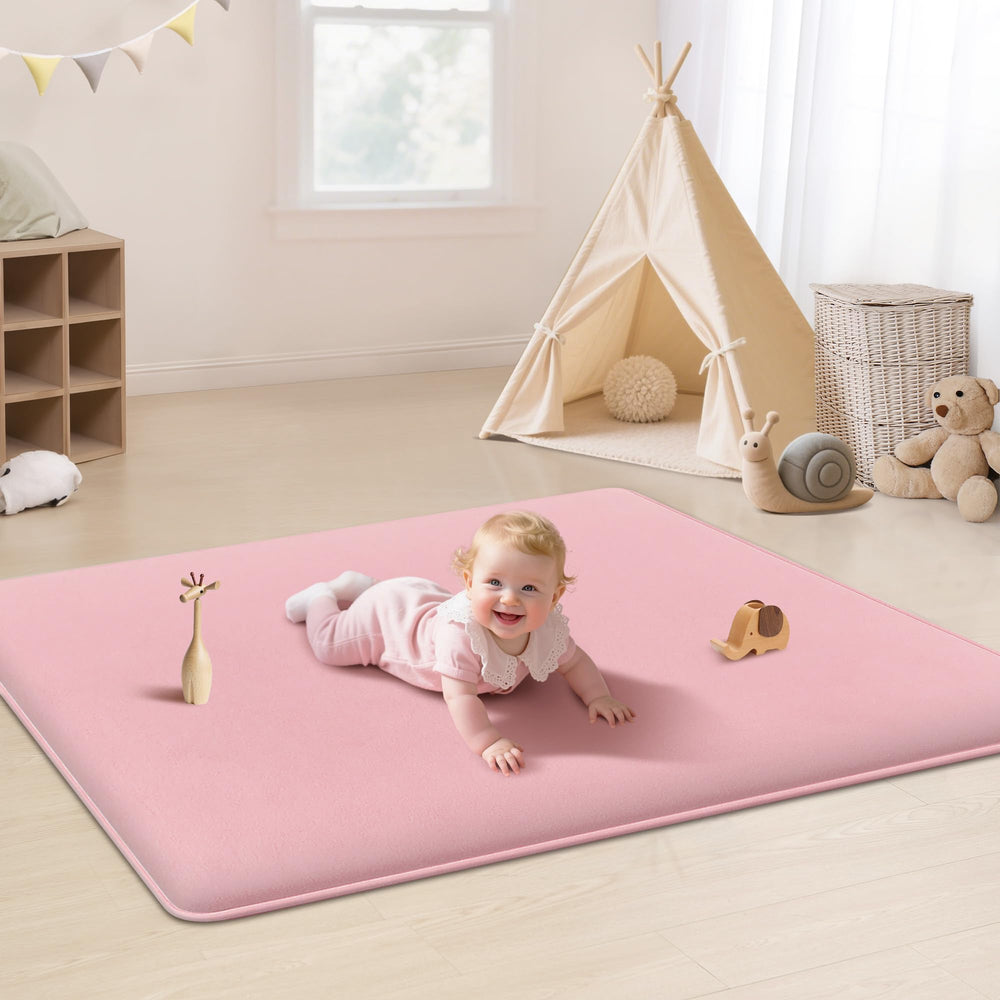 PapaMama 13-inch thick baby play mat with pink surface for cushioned tummy time.