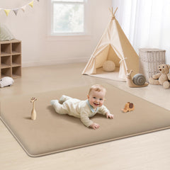 PapaMama thick plush crawling mat in beige offers a cushioned tummy-time surface.