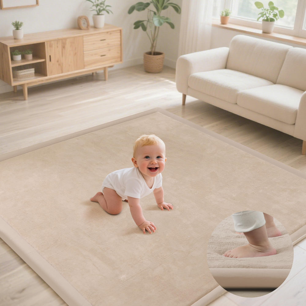 PapaMama Ultra Soft Baby Play Mat on floor, gentle texture for comfy tummy time