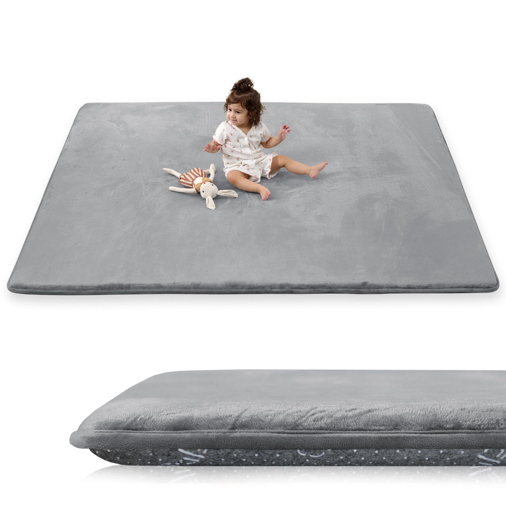 PaPaMat 1.5-inch thick play mat in dark grey with plush cushioning for tummy time and crawling