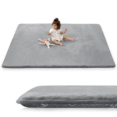 PaPaMat 1.5-inch thick play mat in dark grey with plush cushioning for tummy time and crawling