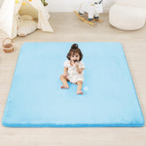 PaPaMat ice-blue plush velvet surface cushions babies during crawling and tummy time
