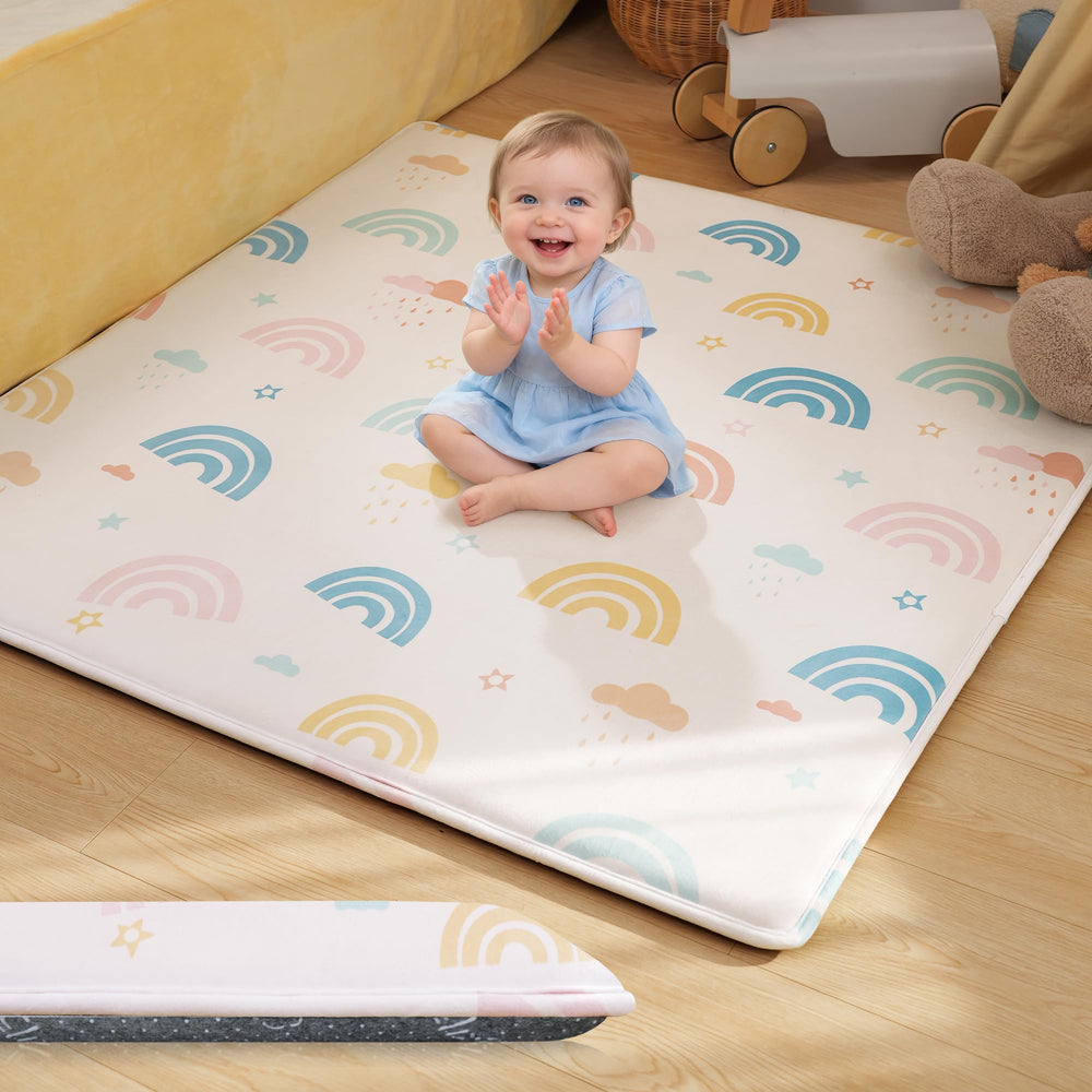 PaPaMat premium soft 1.5-inch play mat close-up showing thick cushioning for knee protection.