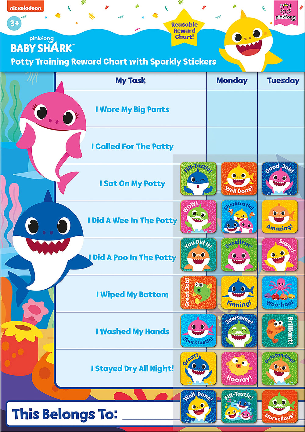 Paper Projects Baby Shark potty chart blue for engaging potty training.