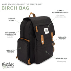 Parker Baby Co. diaper backpack with stroller straps for hands-free on-the-go diaper changes.