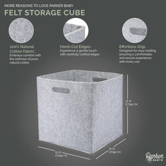 Parker Baby Co. gray felt cube with handles for easy transport.