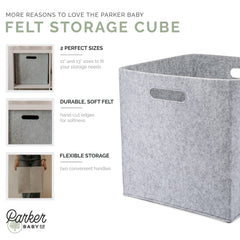 Parker Baby Co. 11-inch gray cube folded flat for storage.