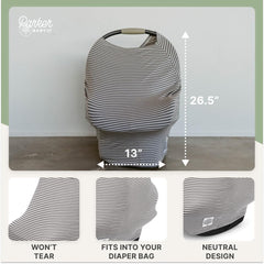 Parker Baby Co high chair cover in pewter snow stripes provides clean dining surface