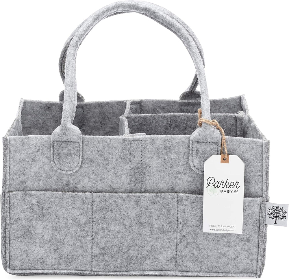 Parker Baby Diaper Caddy gray with versatile nursery storage for diapers and wipes.