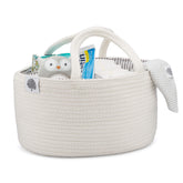 Parker Baby Co. rope diaper caddy main view, organized diaper and wipe storage.