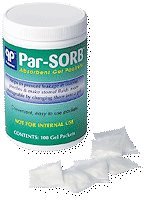 Parthenon Par-Sorb gel packets in a jar absorb liquids to gel contents for easier pouch management.