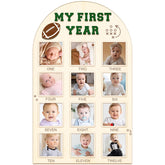 Partico My First Year Photo Board showing twelve 4x4 slots for monthly baby memories.