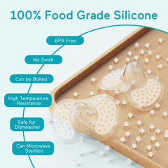 Paruu nipple shields feature 2mm milk-flow holes for smooth feeding.