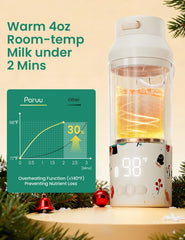 Paruu warmer in use with stroller clip for easy feeding on the go.