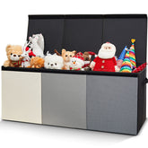 Patelai extra-large toy box chest with three flip lids for organized playroom storage.
