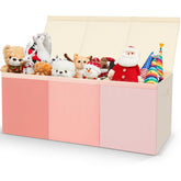 Patelai extra large pink toy box with three lids keeps toys organized and dust-free.