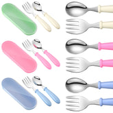 Patelai toddler utensils collection in white, rose red, blue front view for easy kid dining