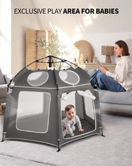 Patywaga breathable mesh walls provide visibility and airflow for baby comfort.
