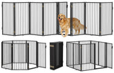 Paulmele dog gate front view in black, eight-panel design for wide doorway openings.