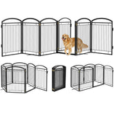 Paulmele full metal dog gate panels in a wide doorway for sturdy indoor/outdoor use.