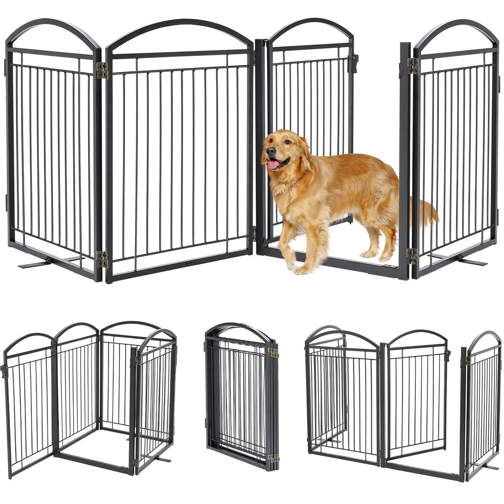 Paulmele full metal dog gate with walk-through door for easy indoor-outdoor use