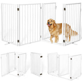 Paulmele metal freestanding dog gate in white, four-panel design for wide openings.