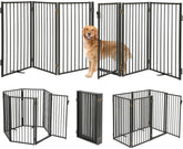Paulmele metal freestanding dog gate with door closed, stable passage for pet and owner.