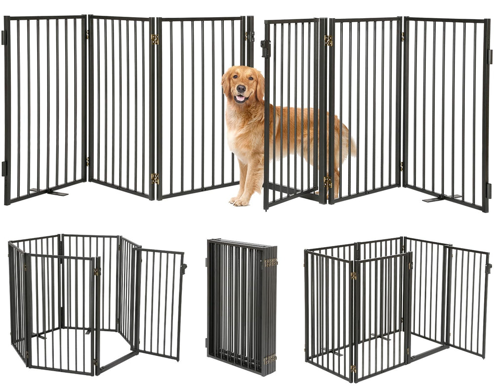 Paulmele metal freestanding dog gate with door for easy indoor-outdoor access and safe pet separation.