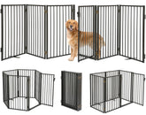 Paulmele metal freestanding dog gate with door for easy indoor-outdoor access and safe pet separation.