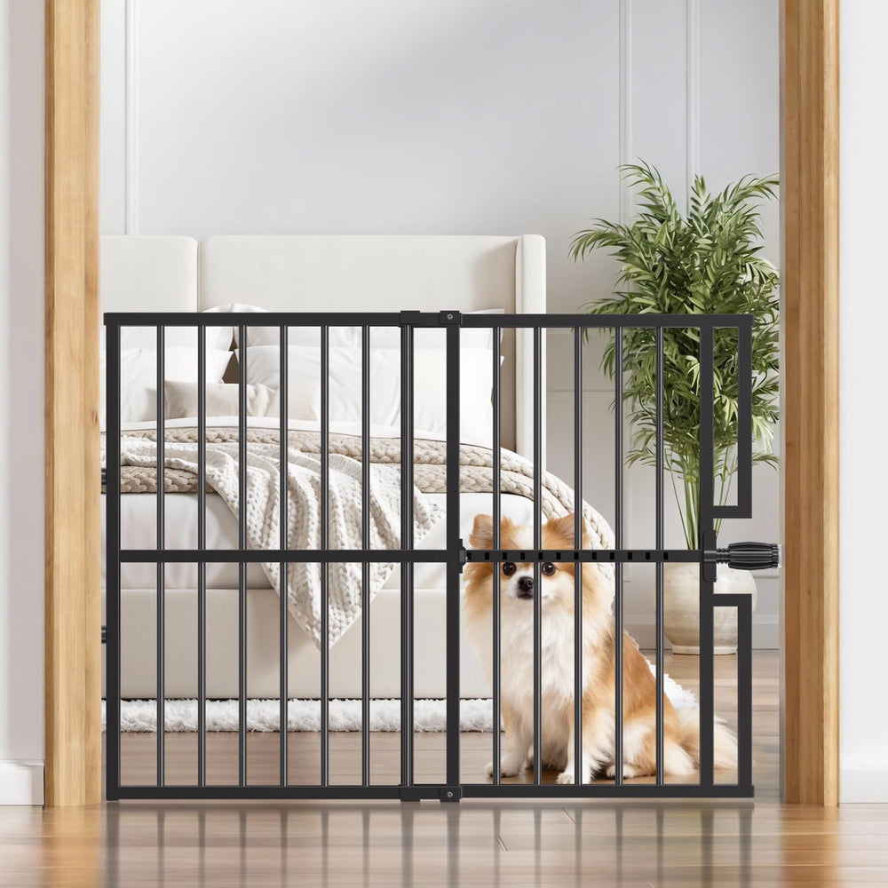 Paulmele quick-install dog gate on doorway enables tool-free setup in seconds
