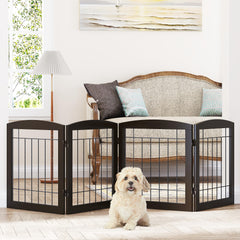PAWLAND 4-panel dog gate unfolds through doorways for secure passages.