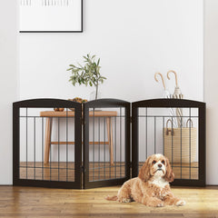 PAWLAND free standing dog gate in espresso, 60 inches wide, ideal for wide doorways.