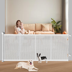 Pawtners retractable gate extended to 71 inches for wide openings.