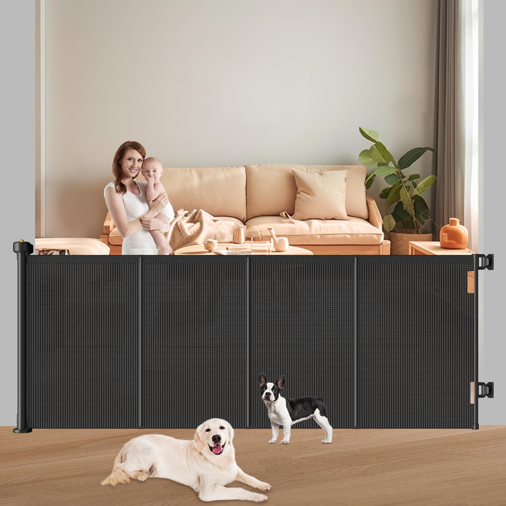 Pawtners retractable gate 71wide covers large openings safely.