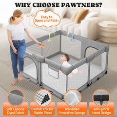 Pawtners safety handles help toddlers move inside the playpen.