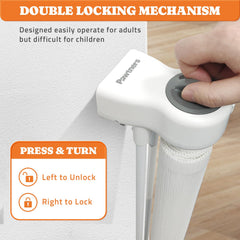 Pawtners three-support-rod setup stabilizes gate against tipping.